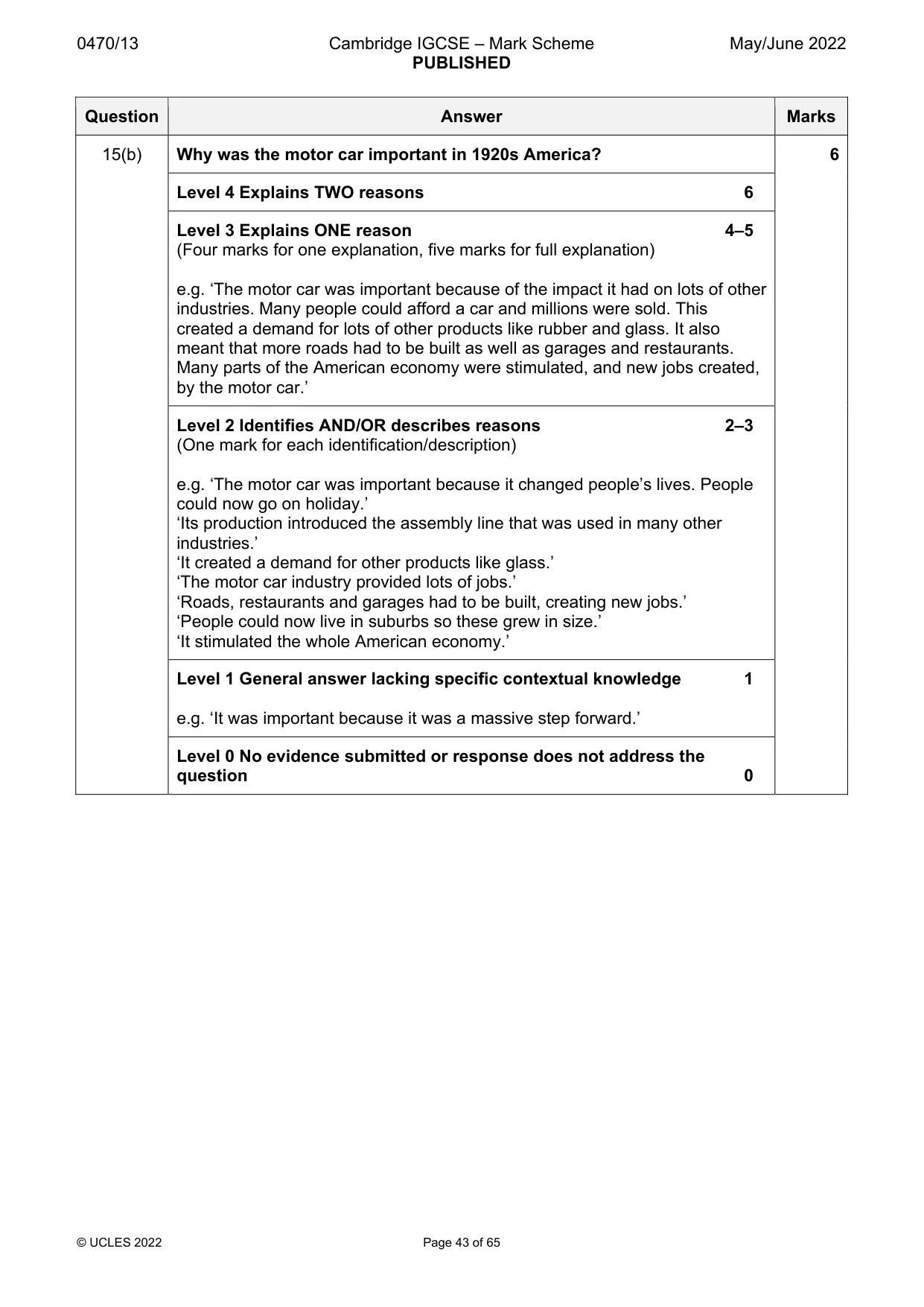 Mark scheme, page 43 of 65