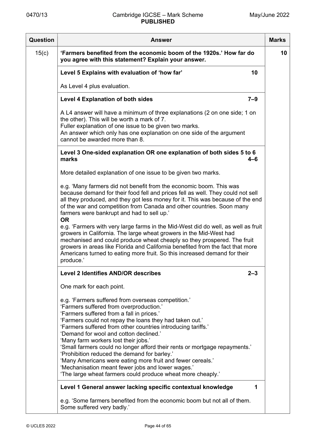 Mark scheme, page 44 of 65