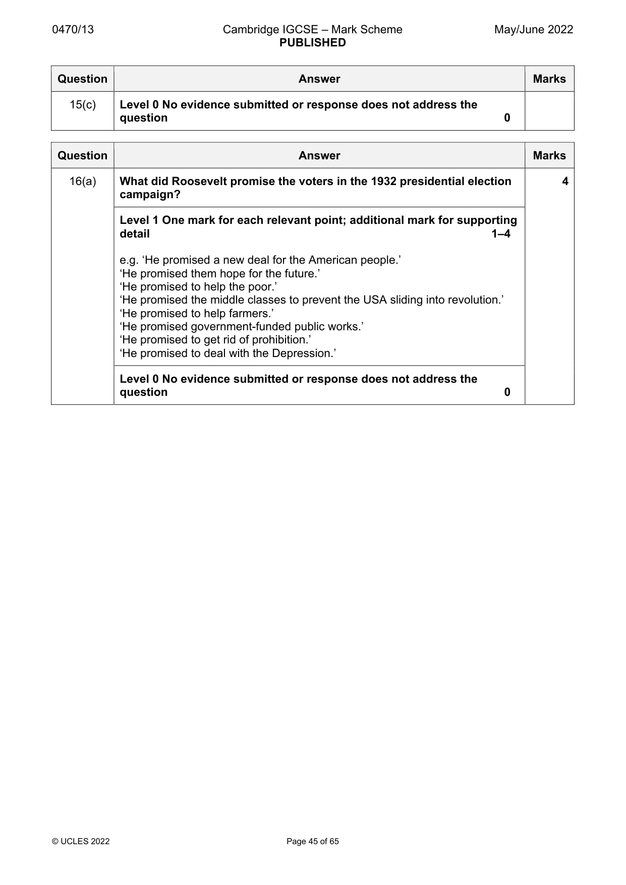 Mark scheme, page 45 of 65