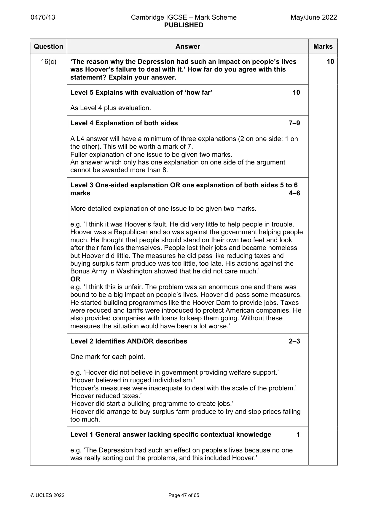 Mark scheme, page 47 of 65