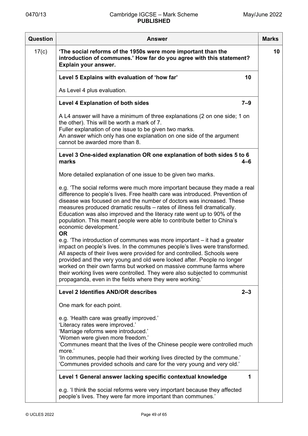 Mark scheme, page 49 of 65
