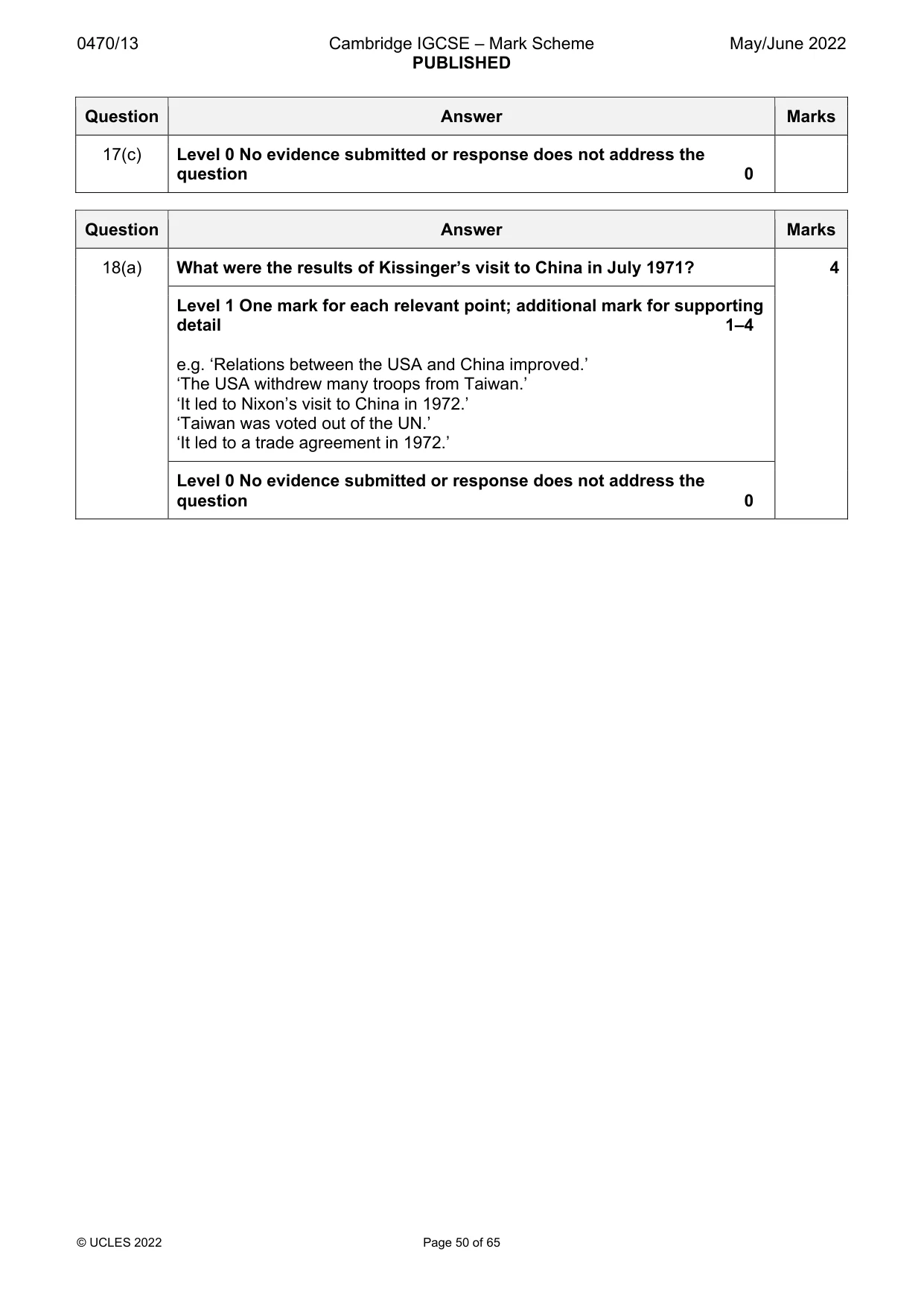 Mark scheme, page 50 of 65