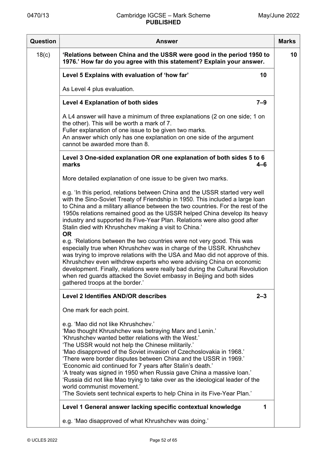 Mark scheme, page 52 of 65