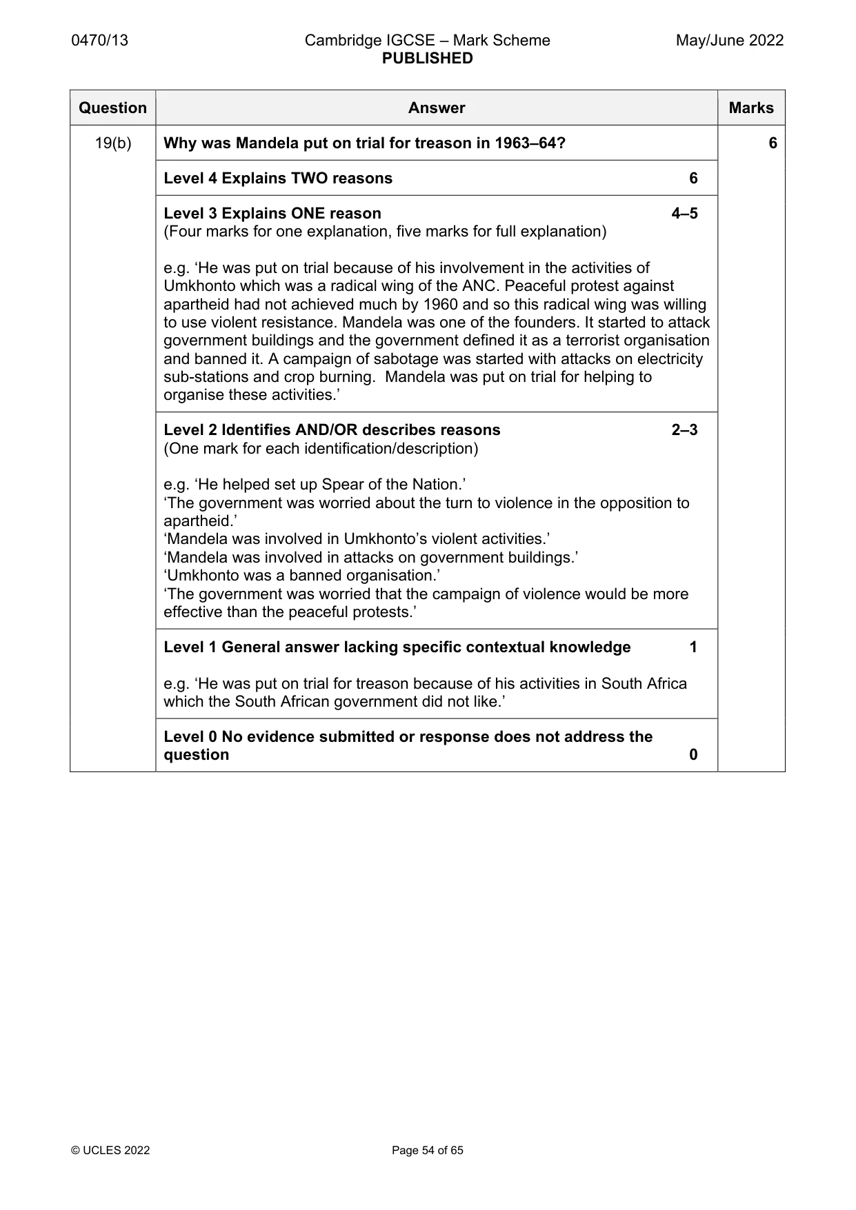 Mark scheme, page 54 of 65