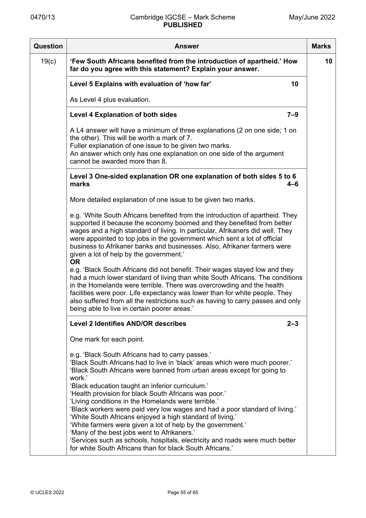 Mark scheme, page 55 of 65