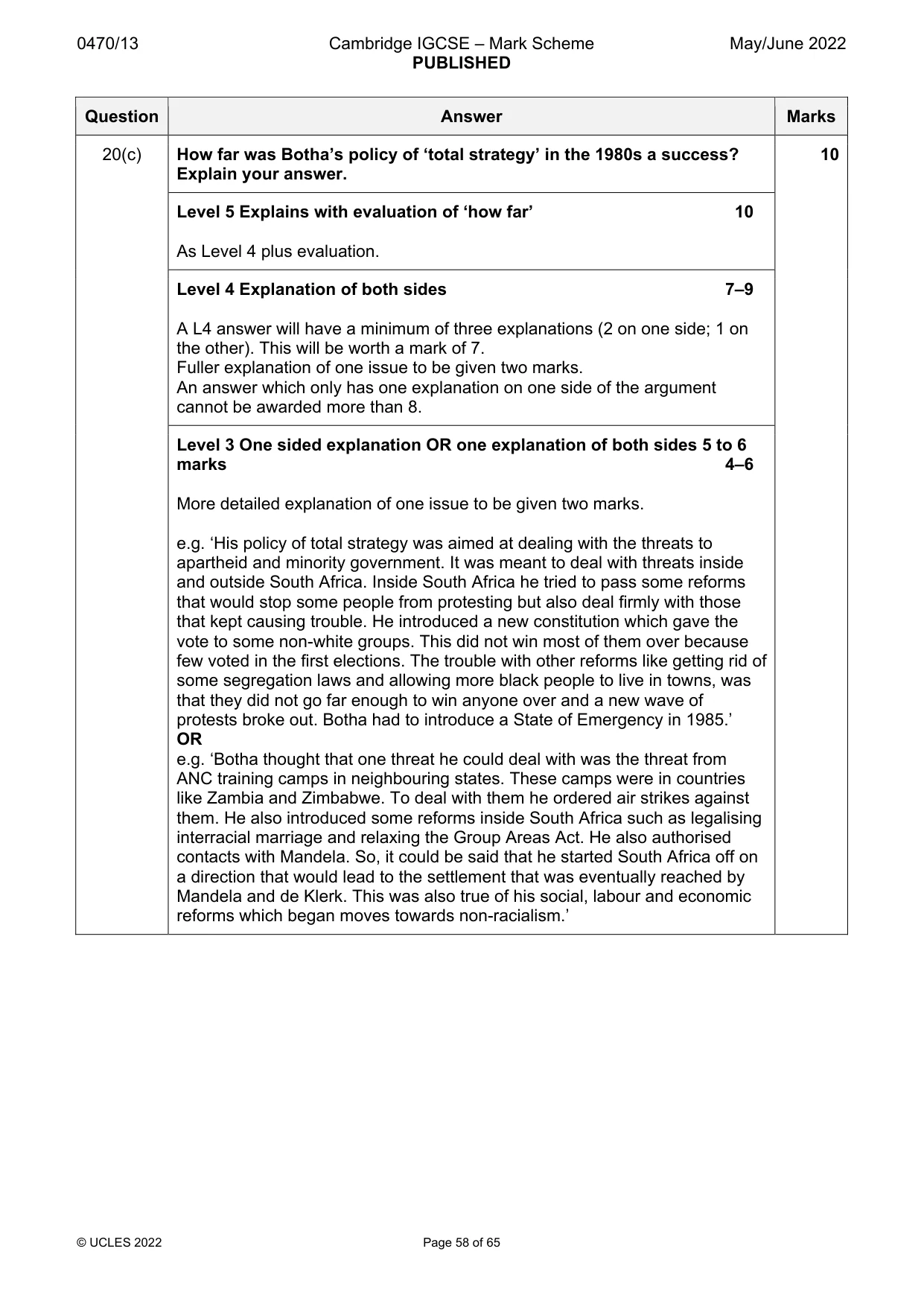 Mark scheme, page 58 of 65
