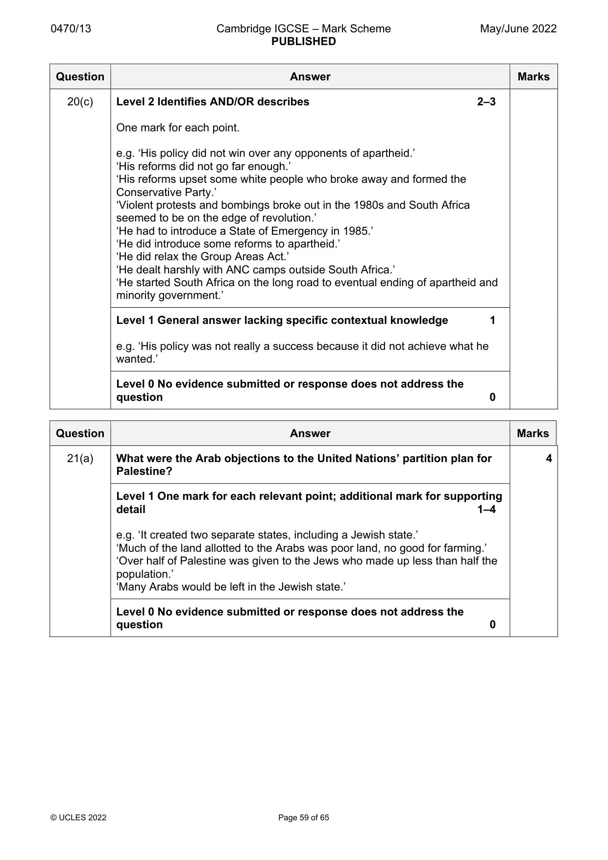 Mark scheme, page 59 of 65