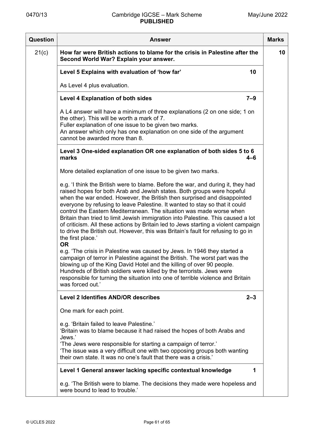 Mark scheme, page 61 of 65