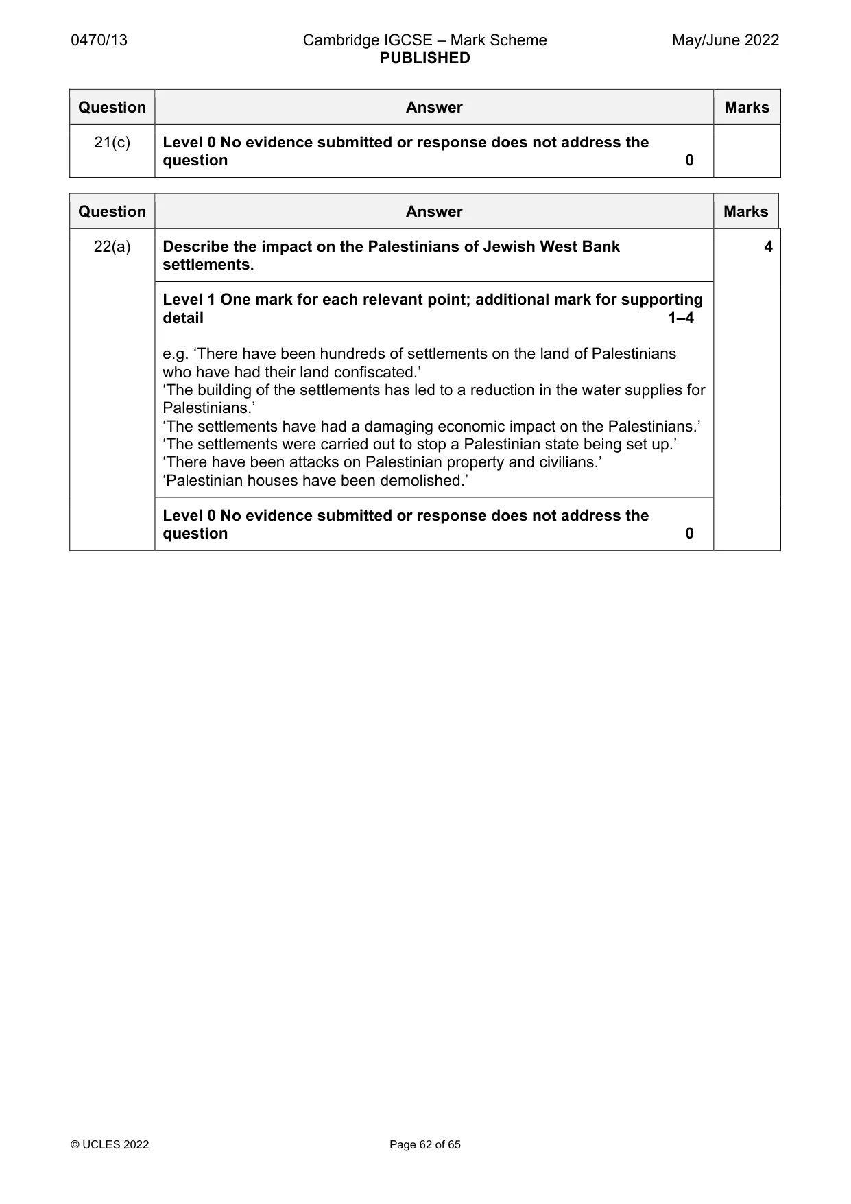 Mark scheme, page 62 of 65