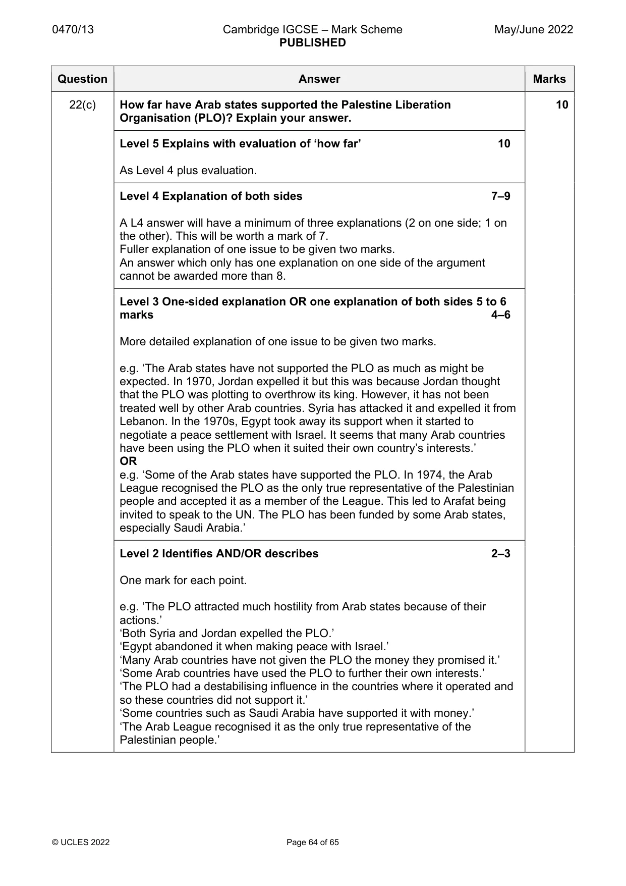 Mark scheme, page 64 of 65