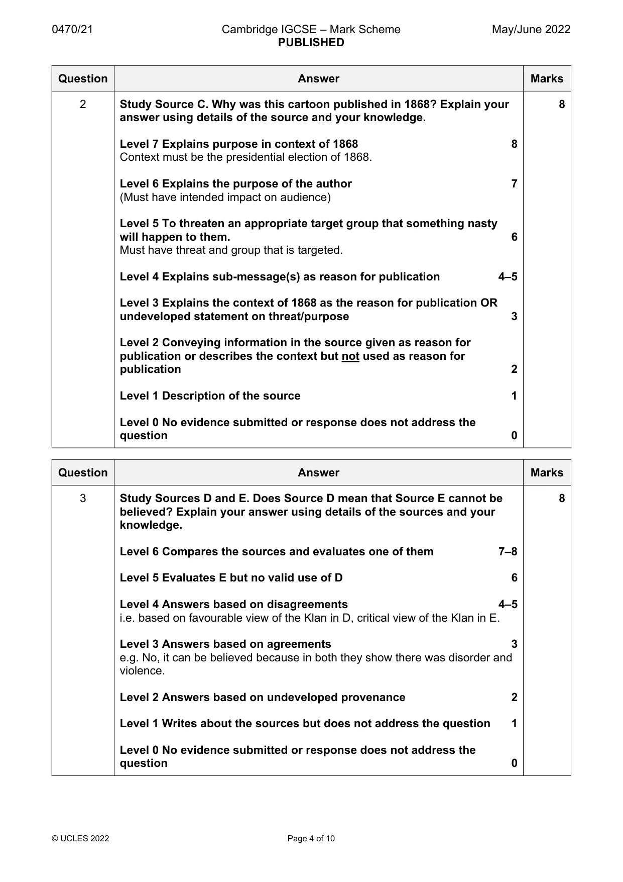 Mark scheme, page 4 of 10
