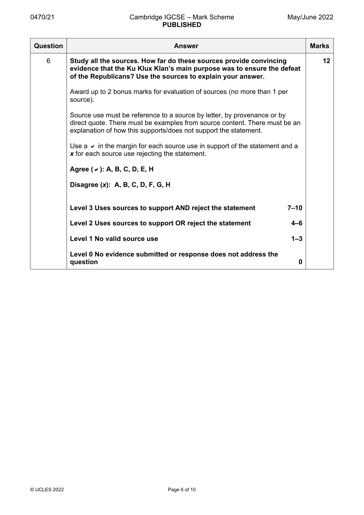 Mark scheme, page 6 of 10