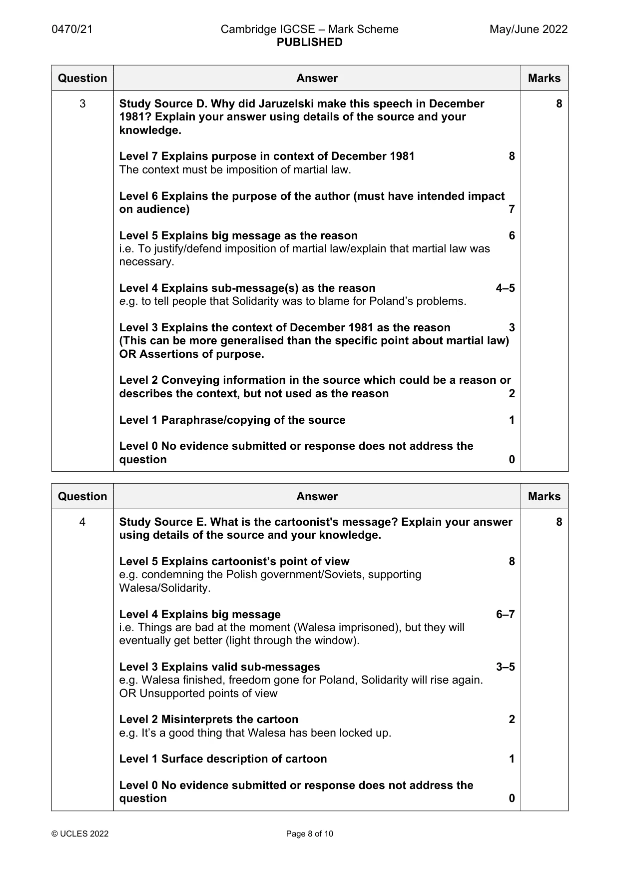 Mark scheme, page 8 of 10