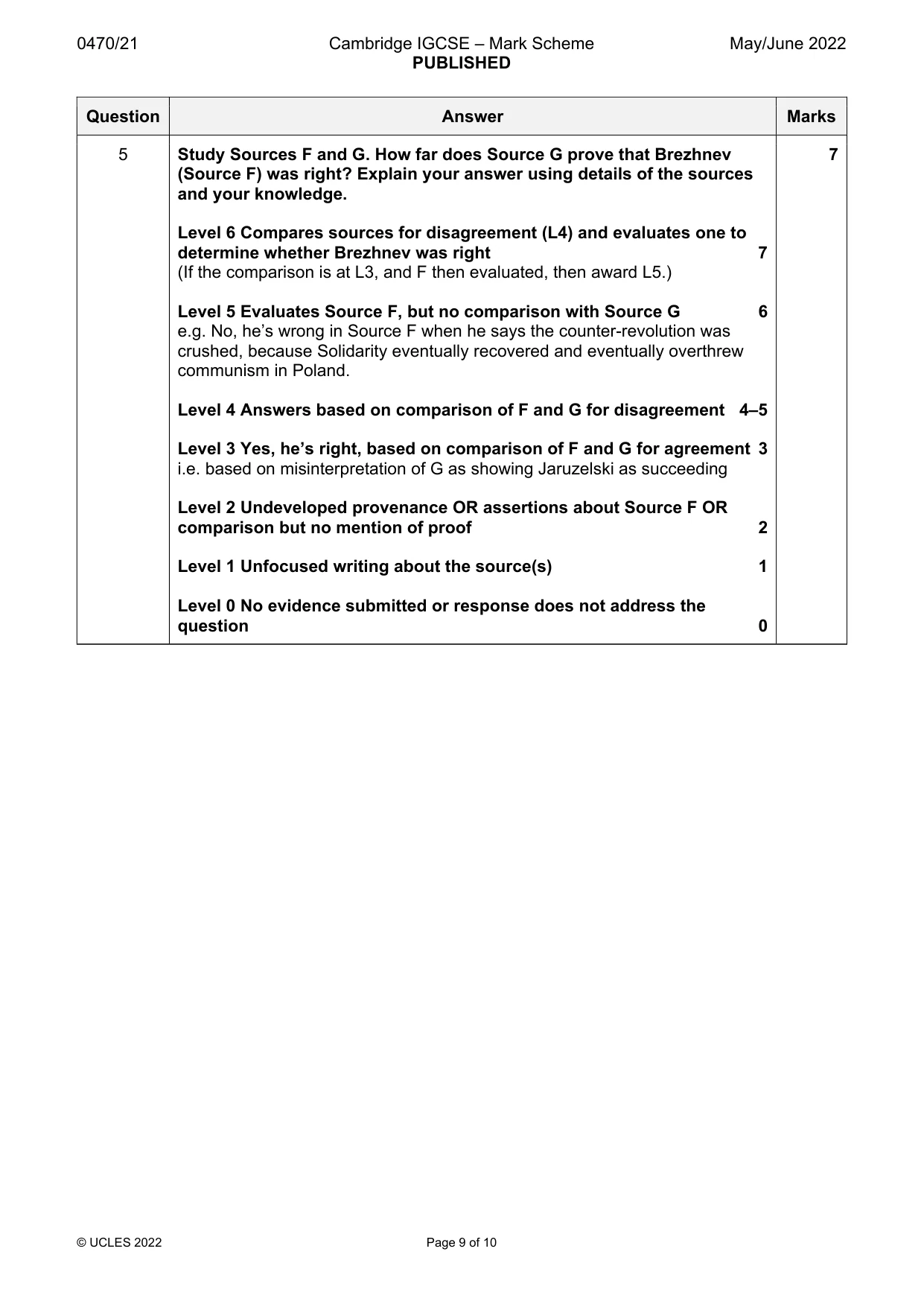 Mark scheme, page 9 of 10