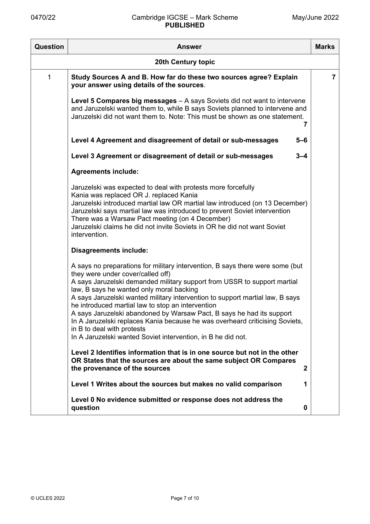 Mark scheme, page 7 of 10