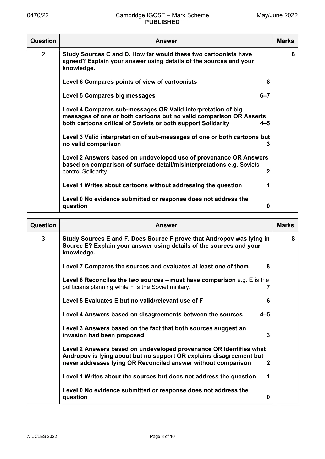 Mark scheme, page 8 of 10