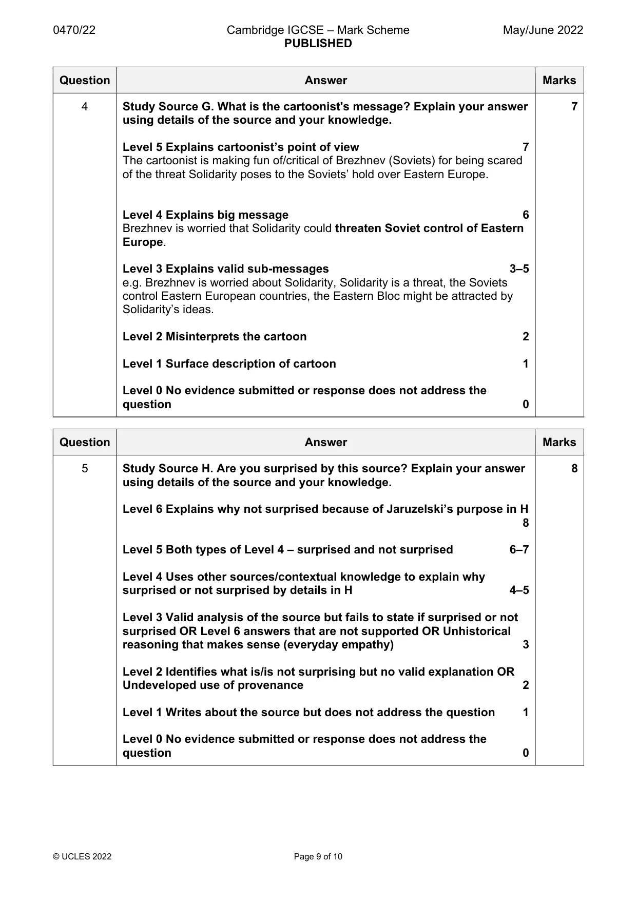 Mark scheme, page 9 of 10