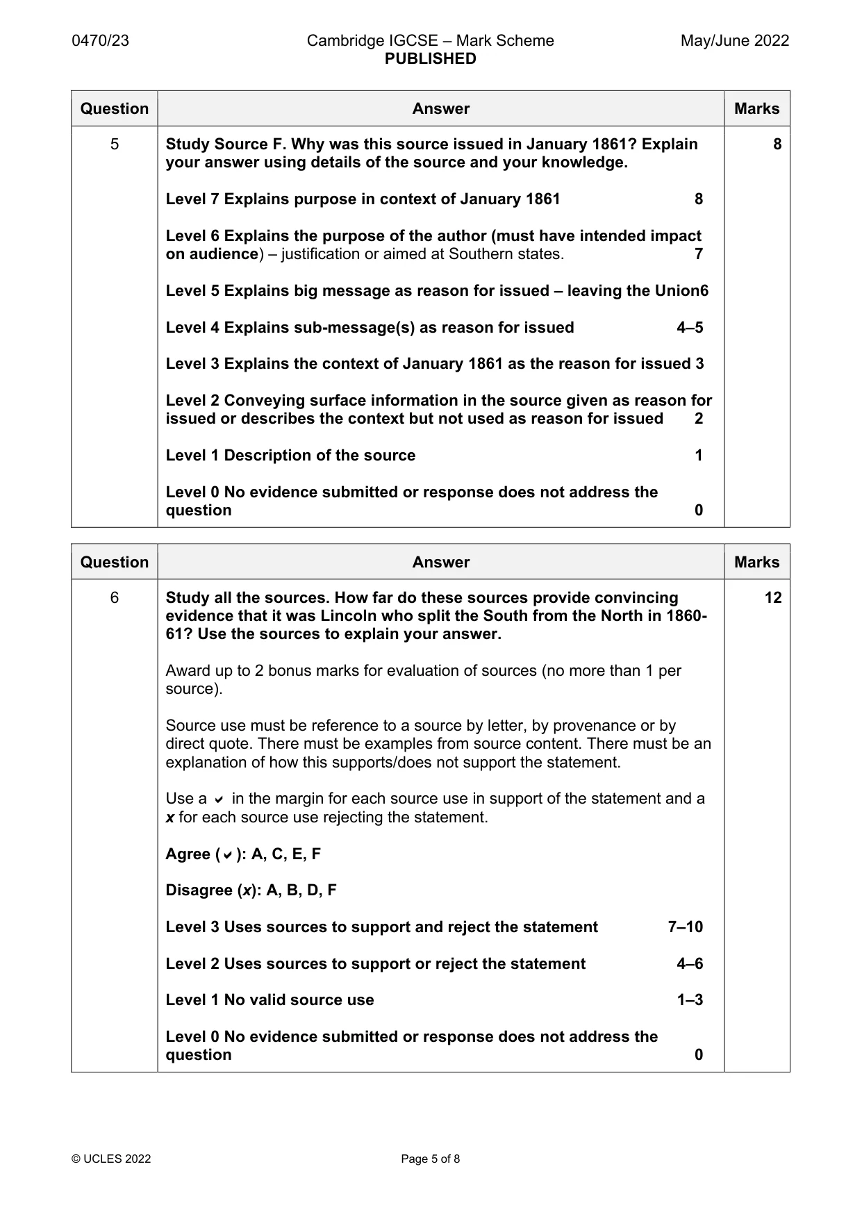 Mark scheme, page 5 of 8