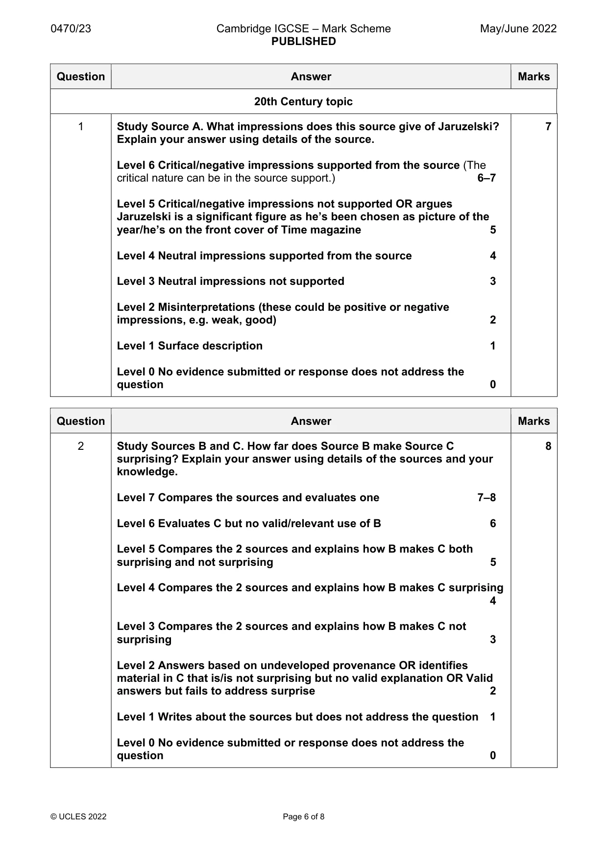 Mark scheme, page 6 of 8