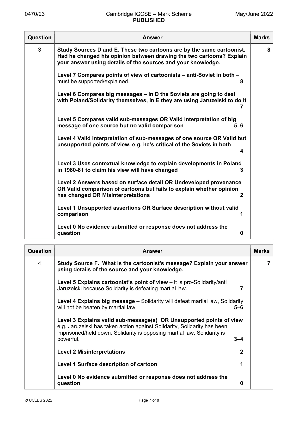 Mark scheme, page 7 of 8