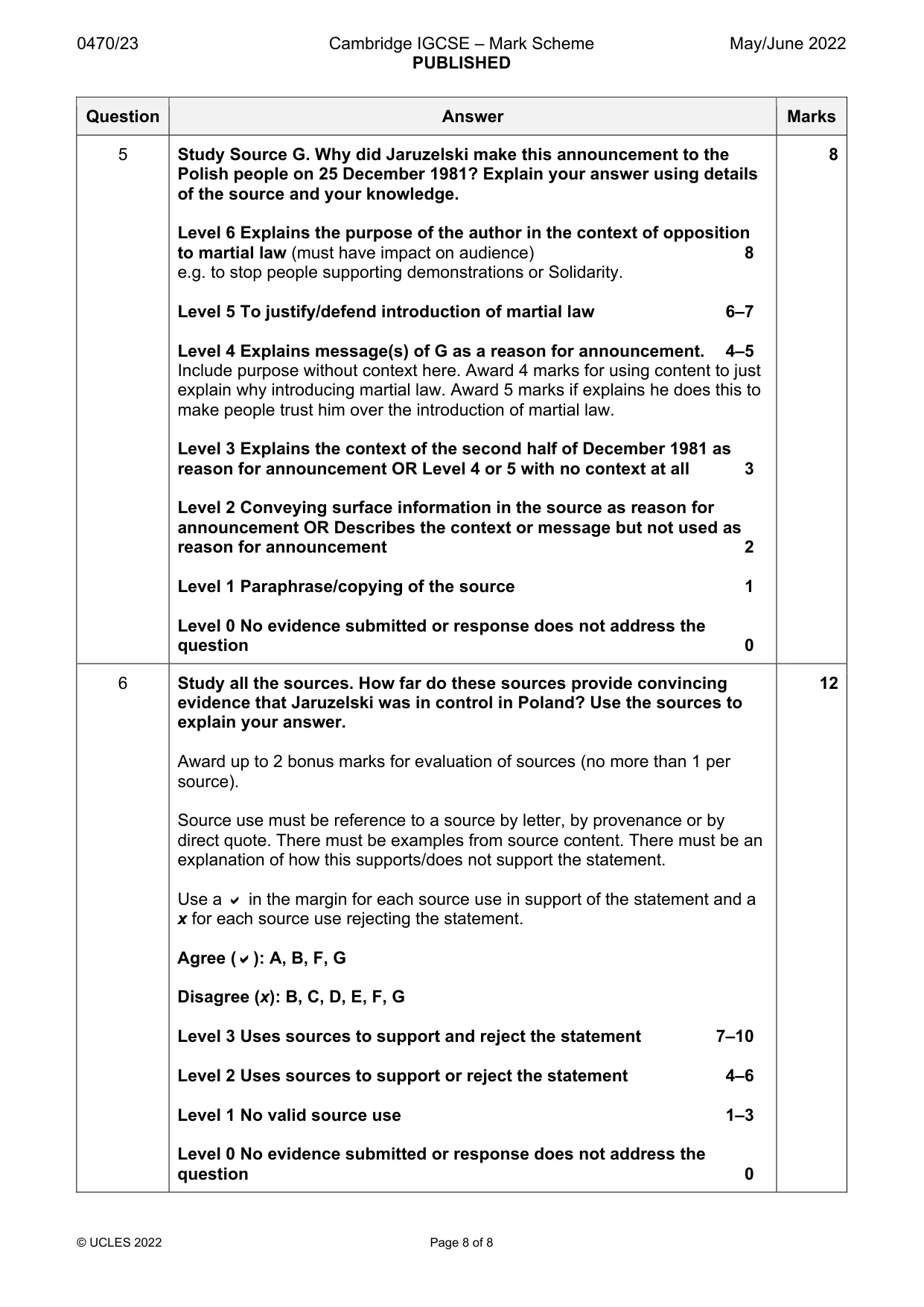 Mark scheme, page 8 of 8