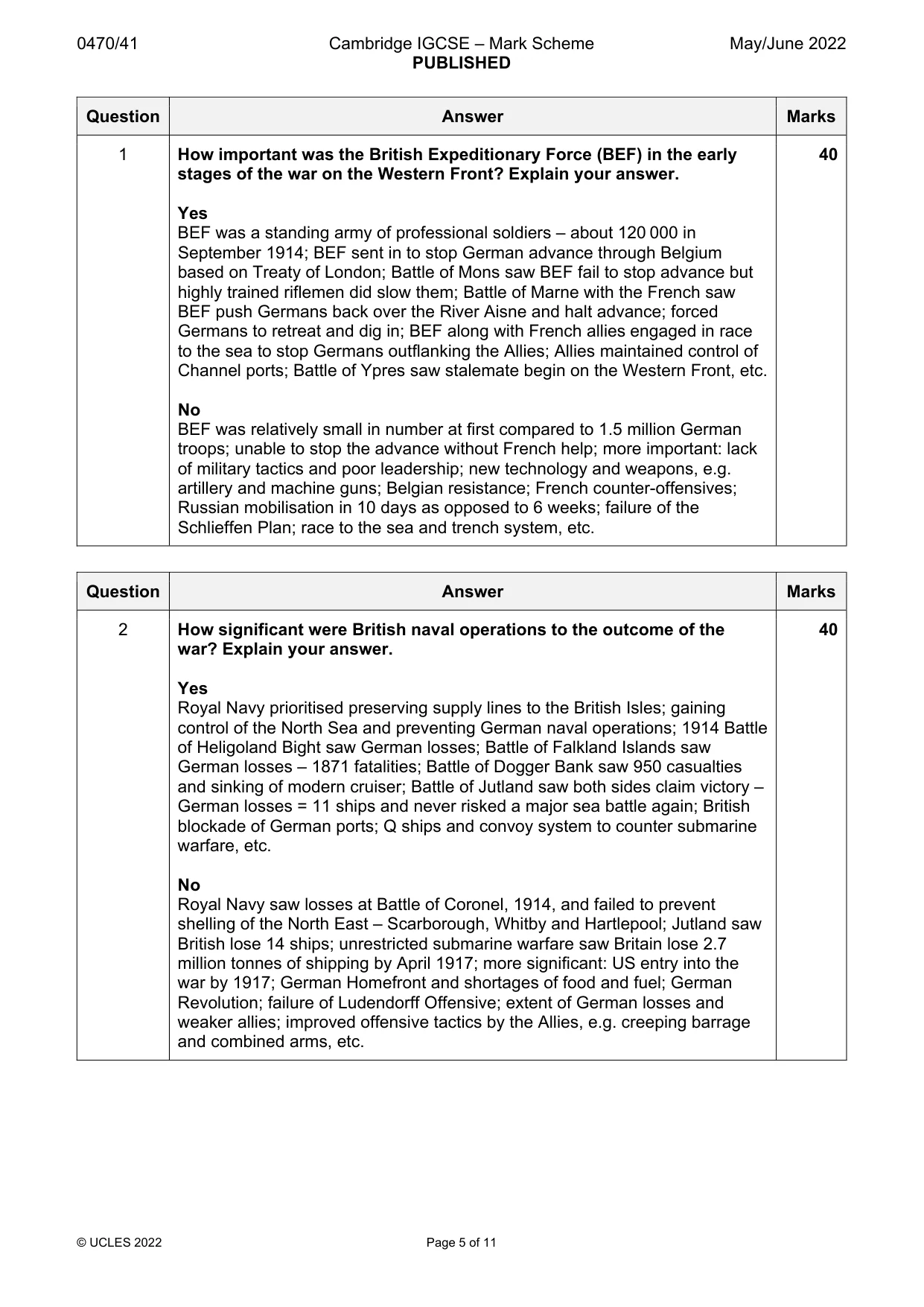 Mark scheme, page 5 of 11