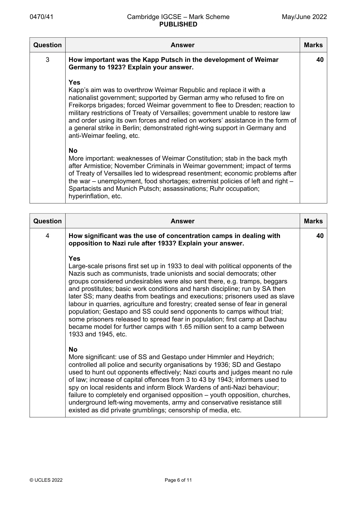 Mark scheme, page 6 of 11