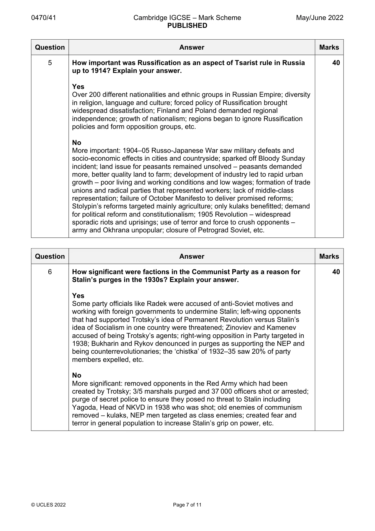 Mark scheme, page 7 of 11