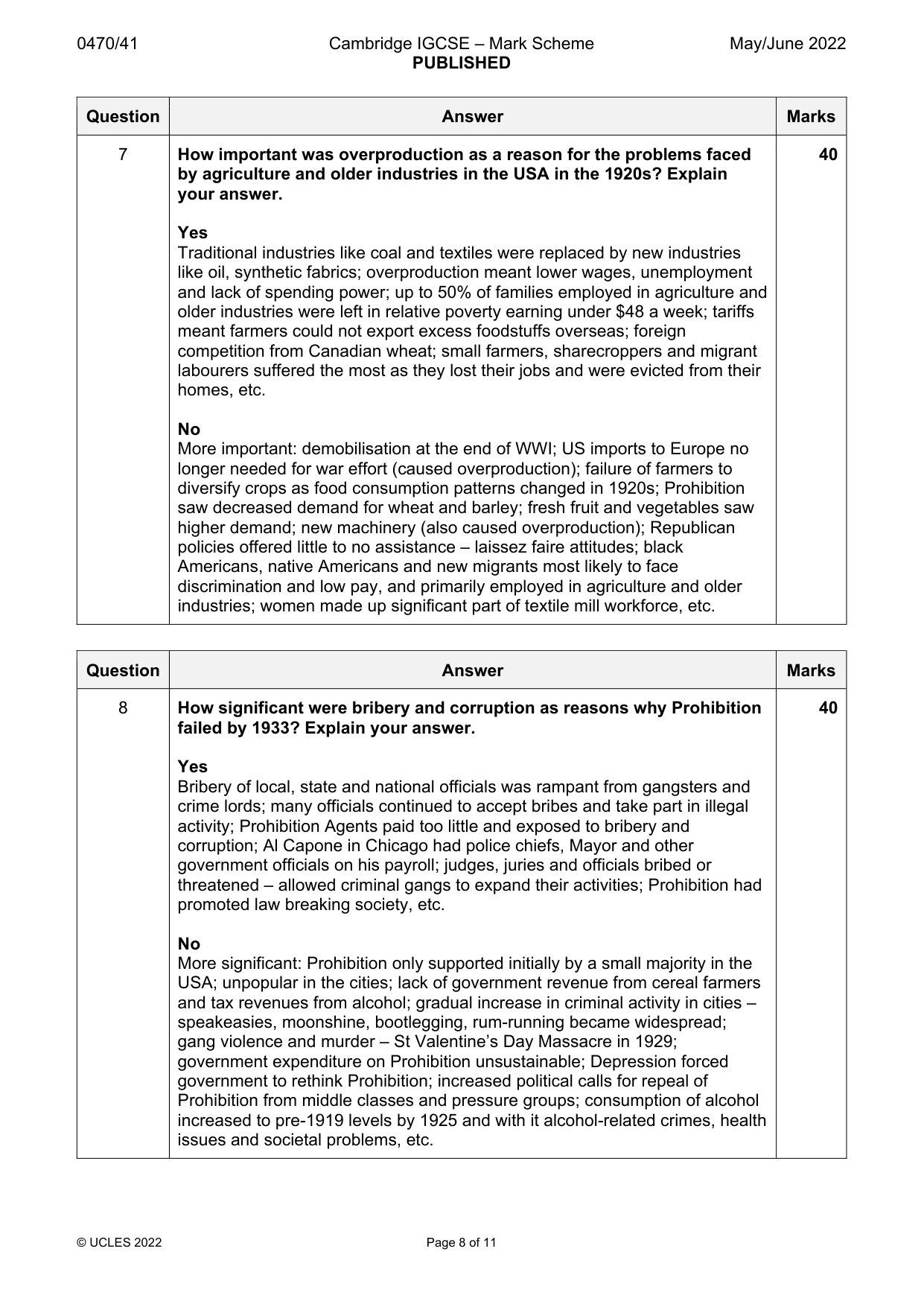 Mark scheme, page 8 of 11