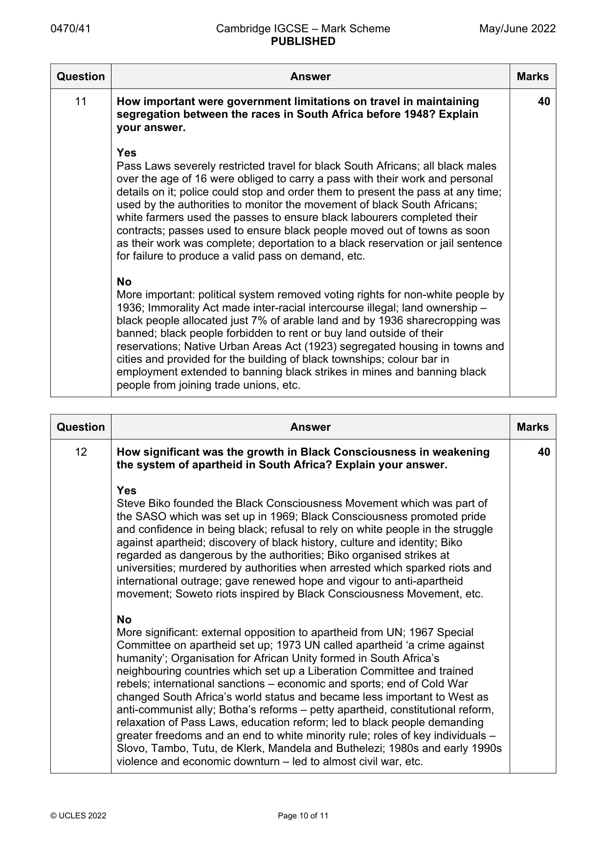 Mark scheme, page 10 of 11