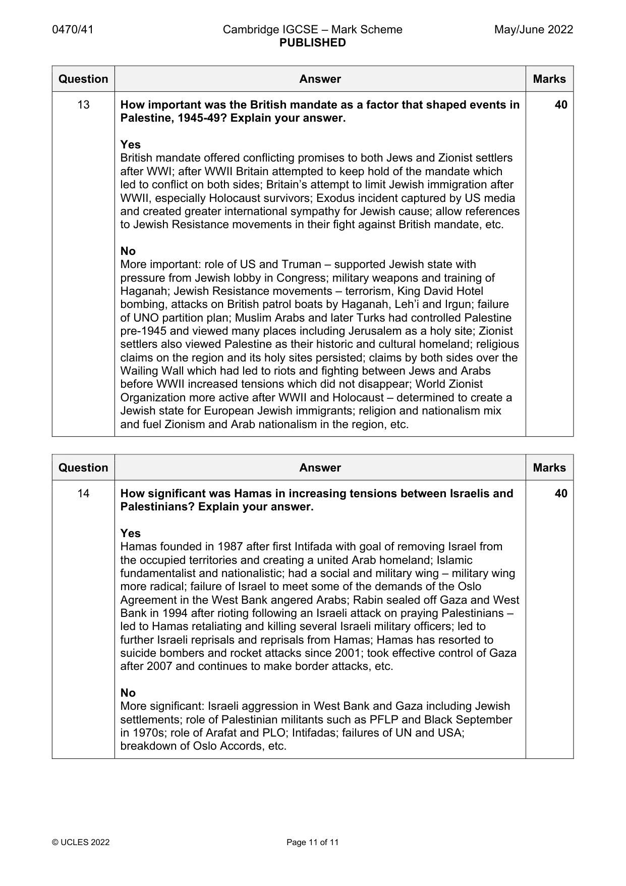 Mark scheme, page 11 of 11