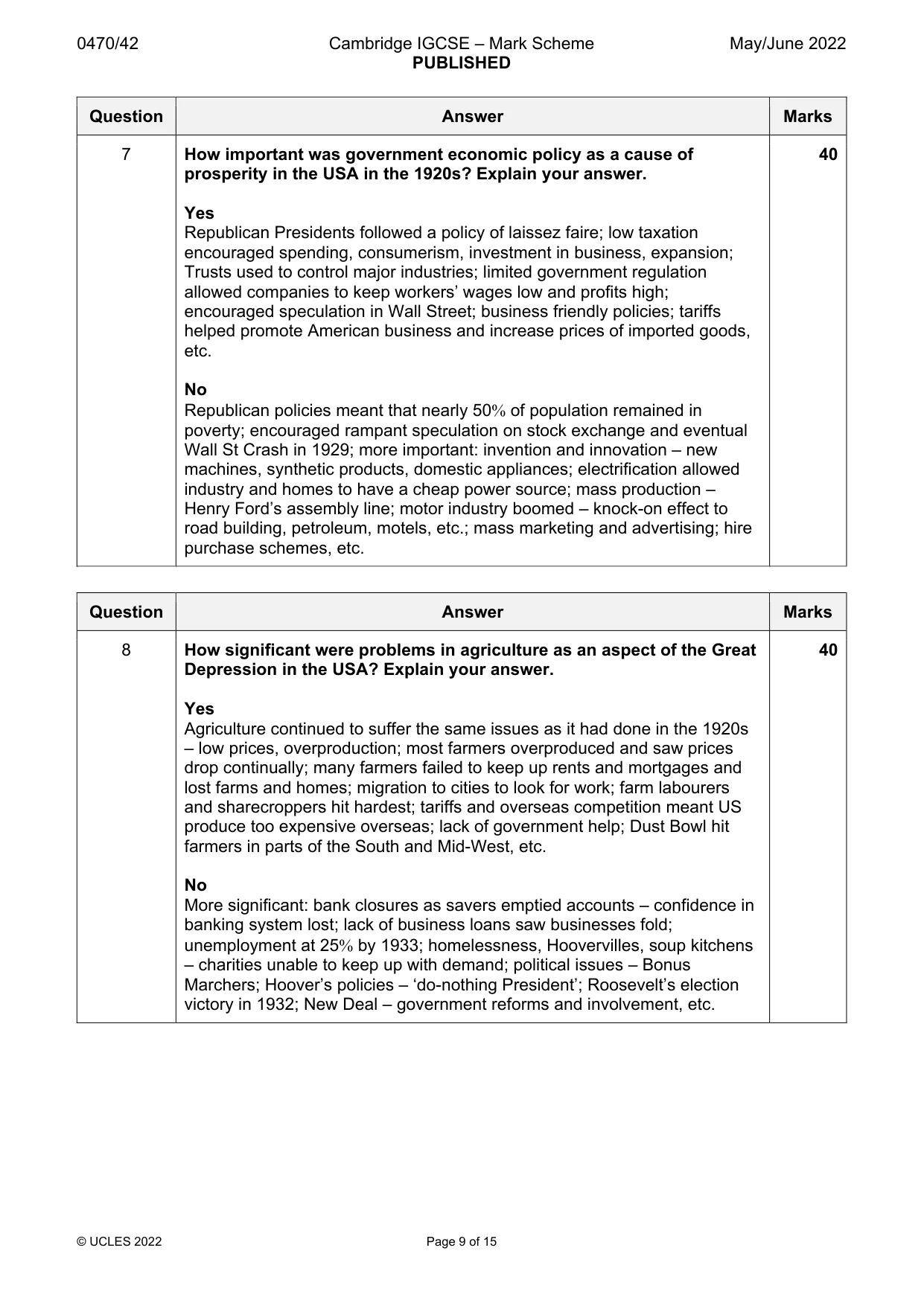 Mark scheme, page 9 of 15