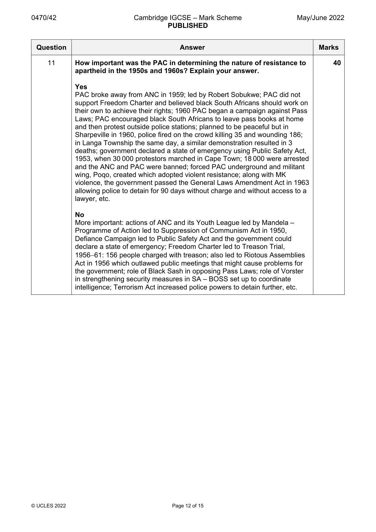 Mark scheme, page 12 of 15