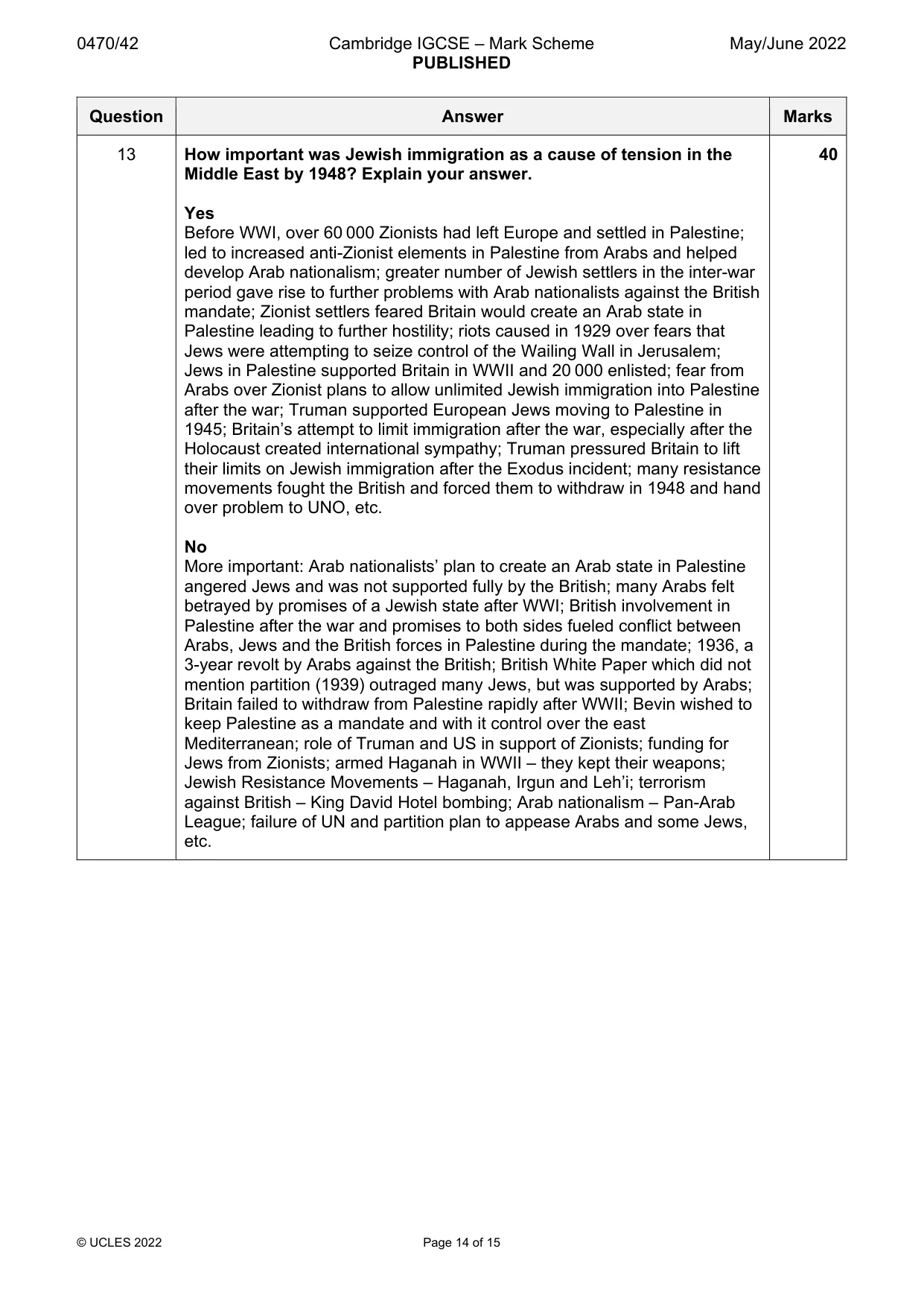 Mark scheme, page 14 of 15