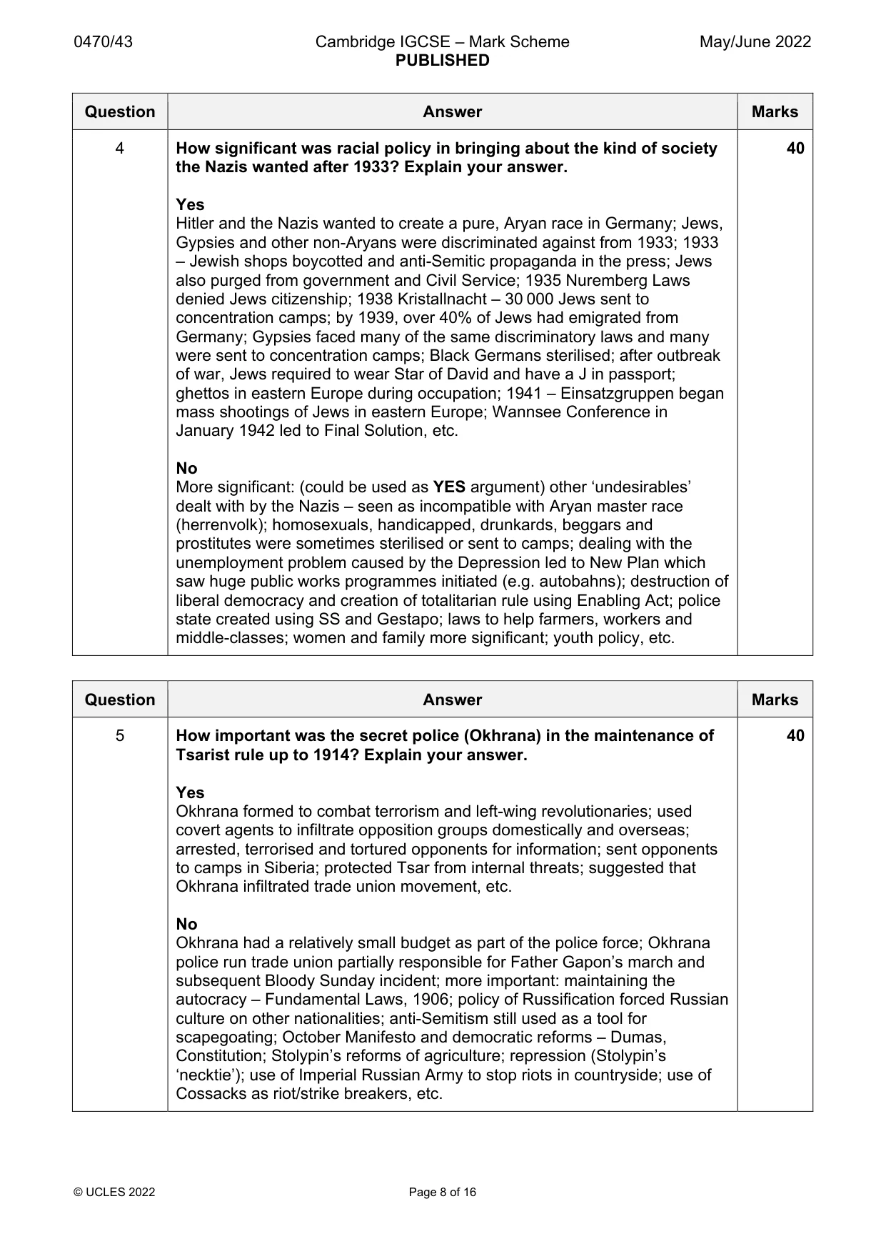 Mark scheme, page 8 of 16