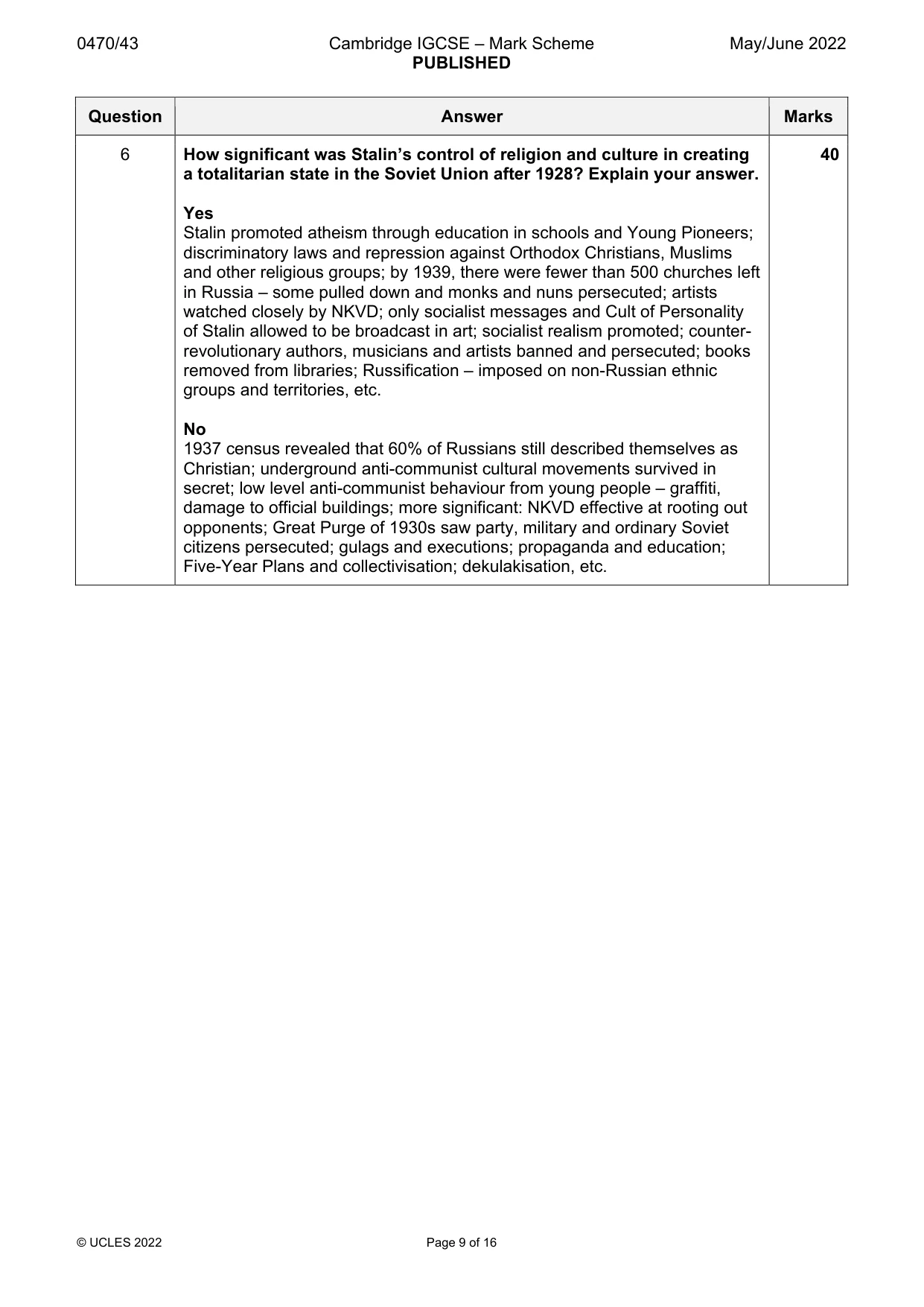Mark scheme, page 9 of 16