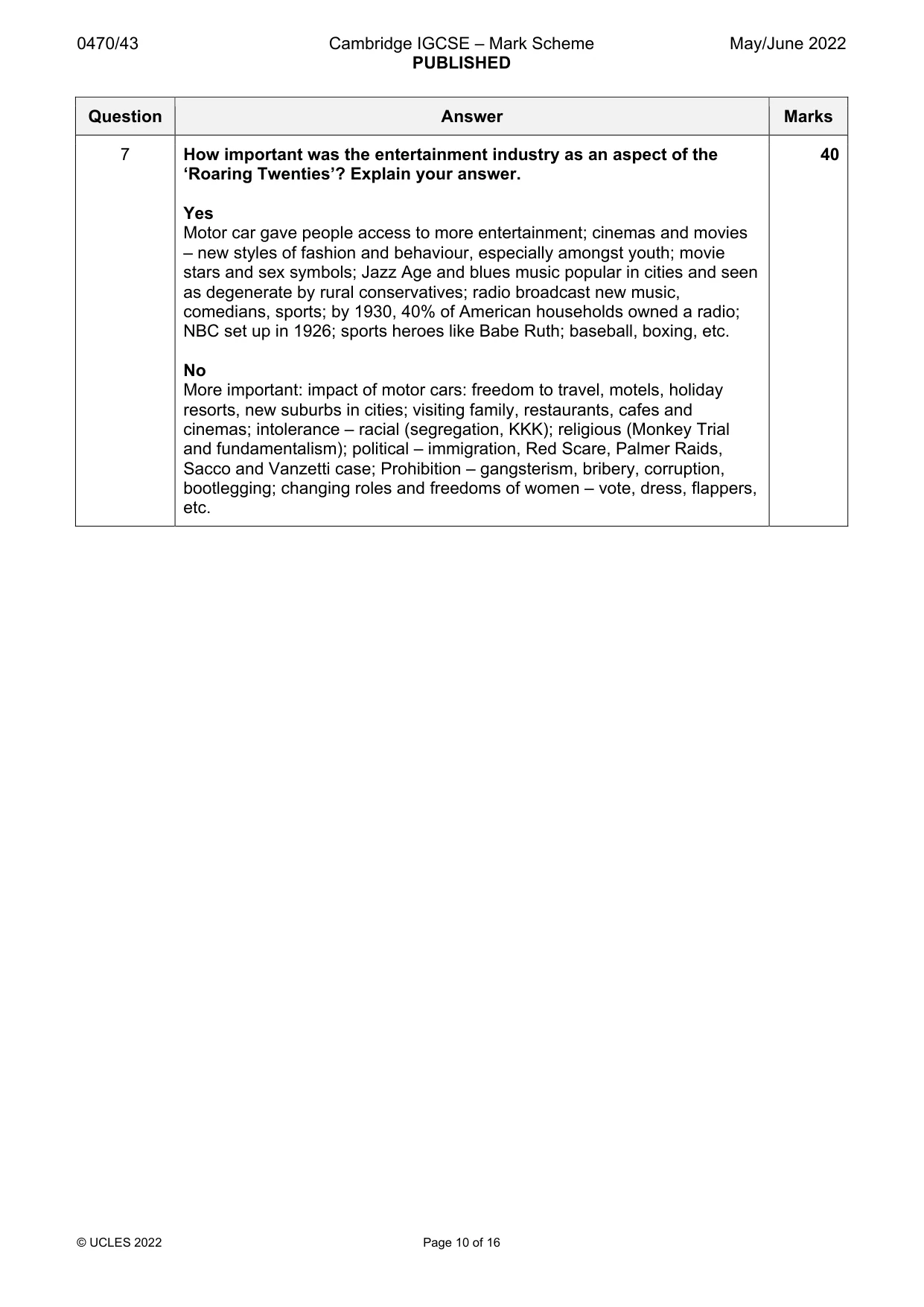 Mark scheme, page 10 of 16