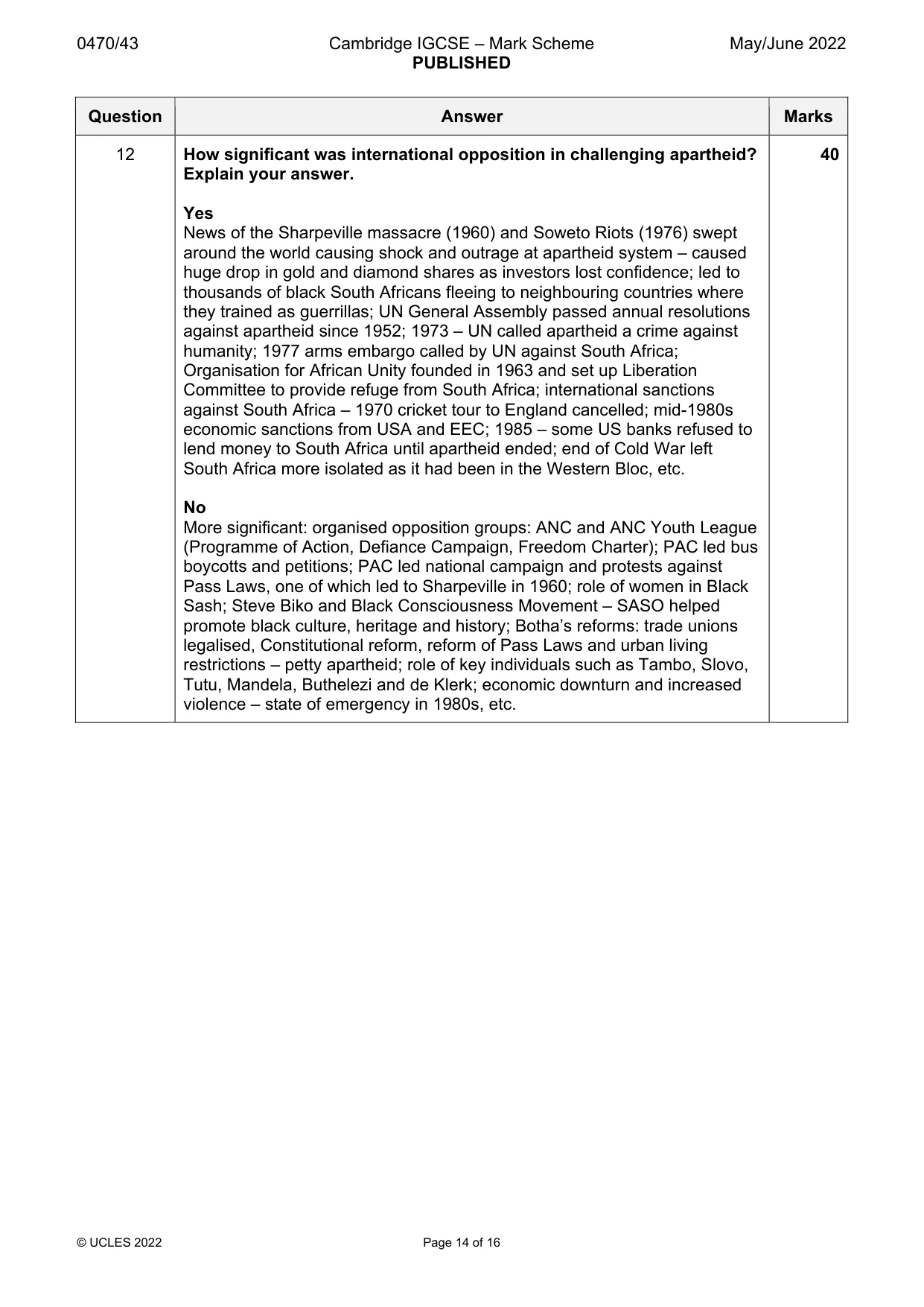 Mark scheme, page 14 of 16