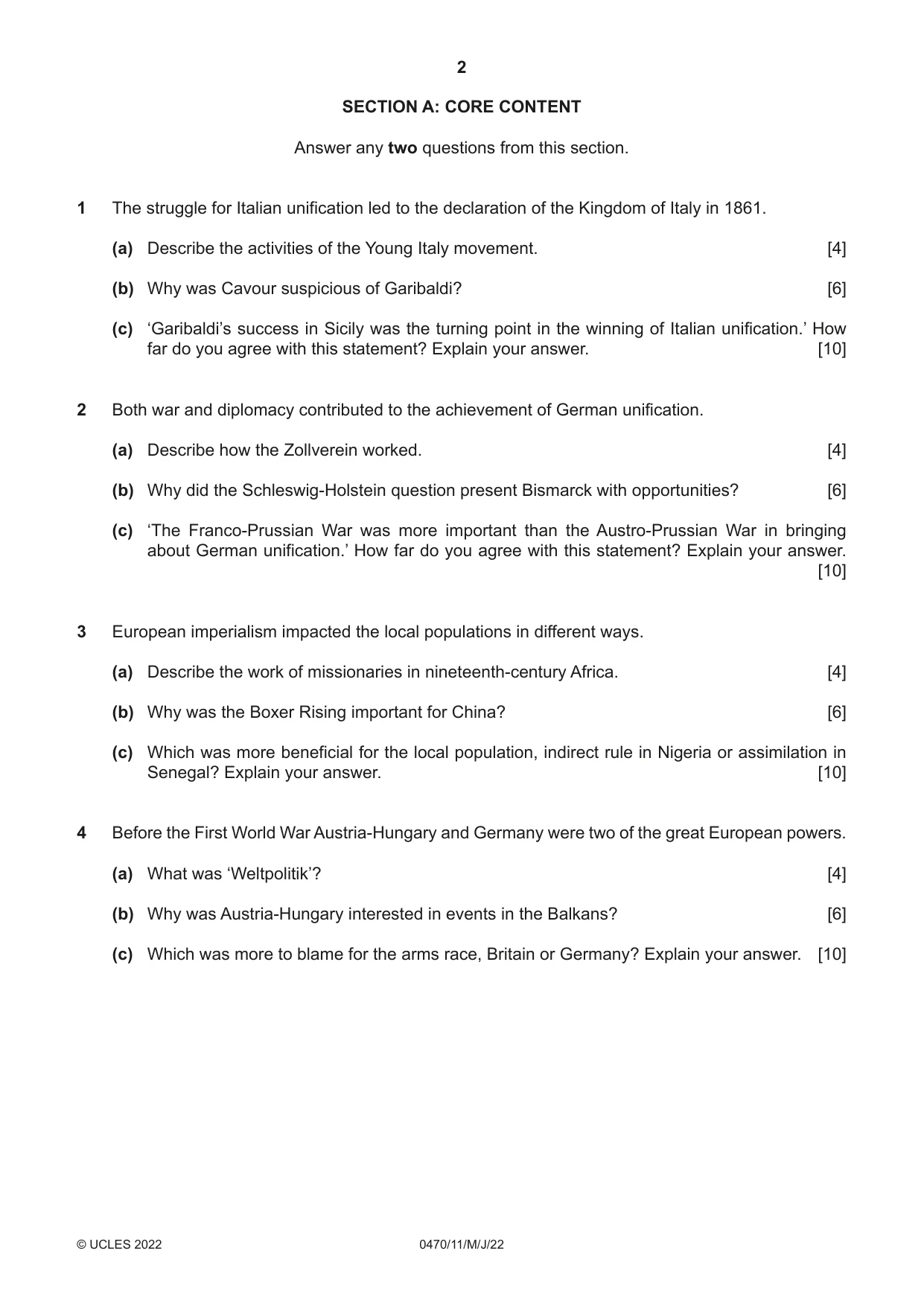 Cambridge IGCSE History 0470 2022 May/June Paper 1 · Variant 1 question paper, page 2 of 12