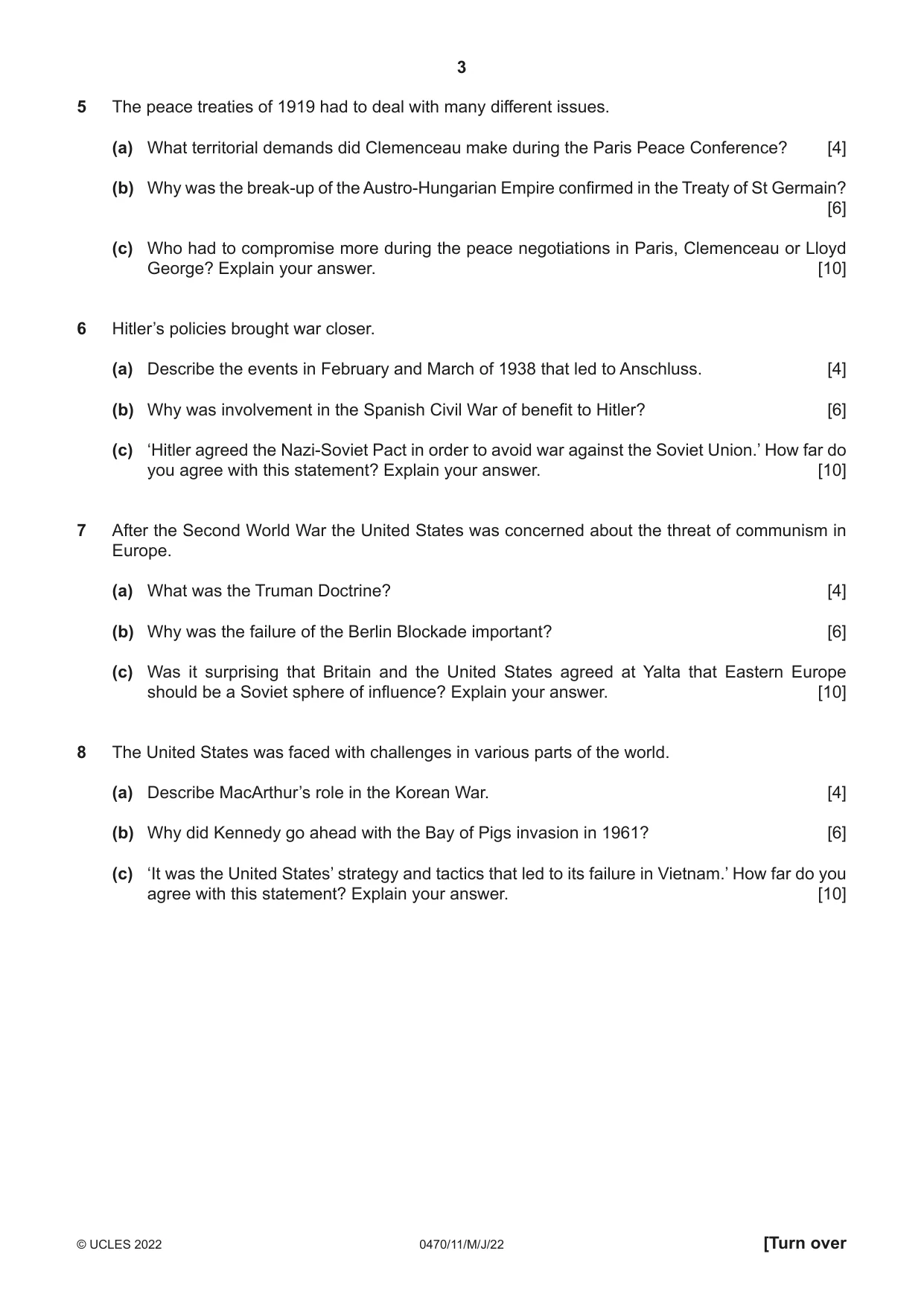 Cambridge IGCSE History 0470 2022 May/June Paper 1 · Variant 1 question paper, page 3 of 12