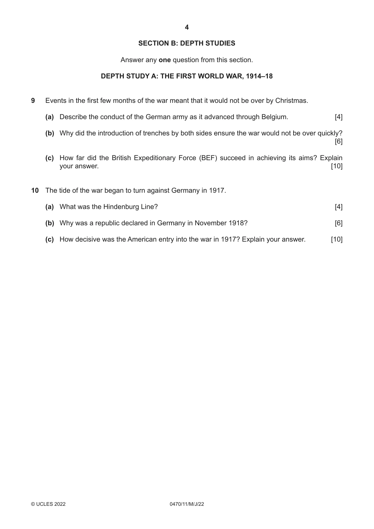 Cambridge IGCSE History 0470 2022 May/June Paper 1 · Variant 1 question paper, page 4 of 12