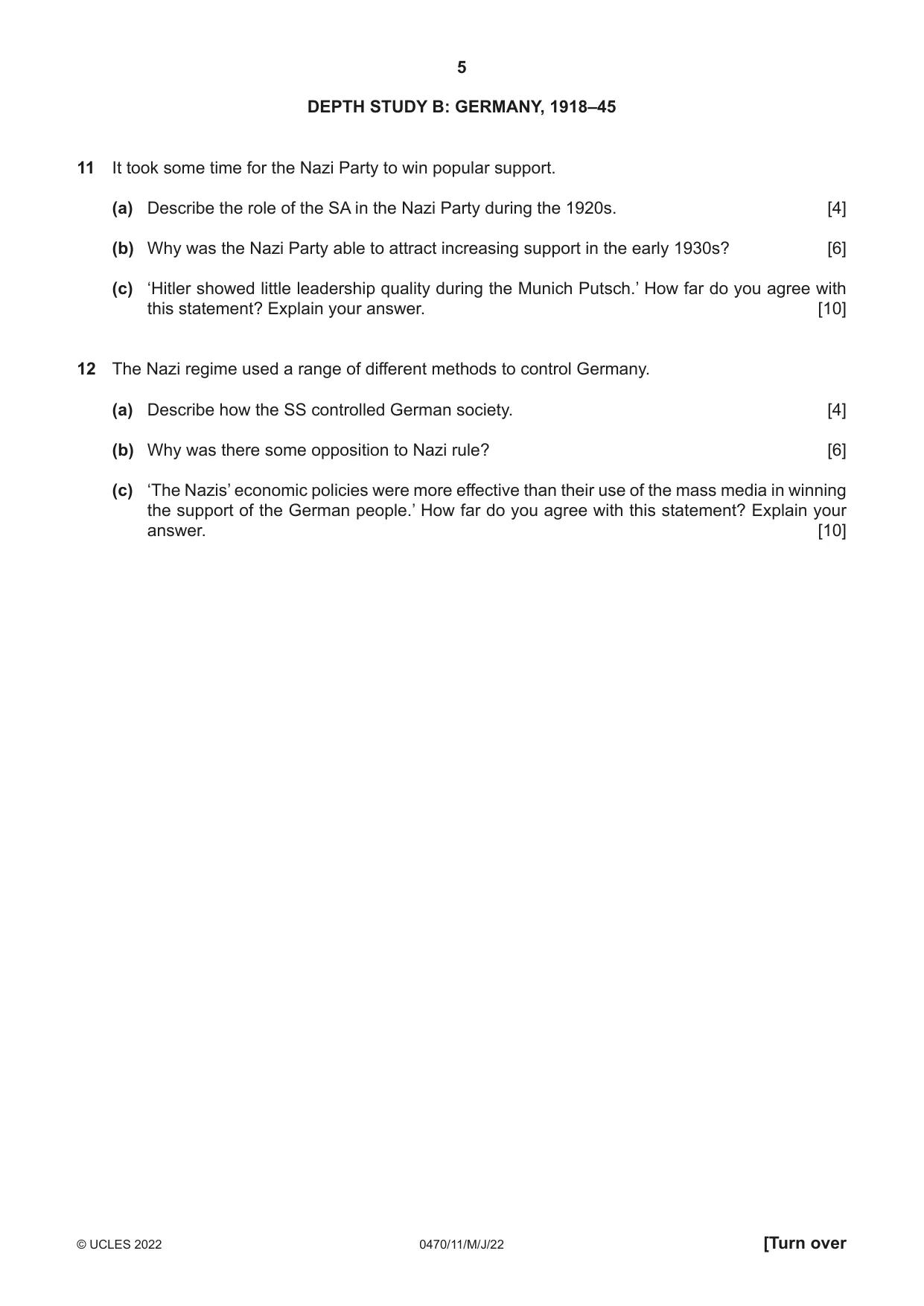 Cambridge IGCSE History 0470 2022 May/June Paper 1 · Variant 1 question paper, page 5 of 12