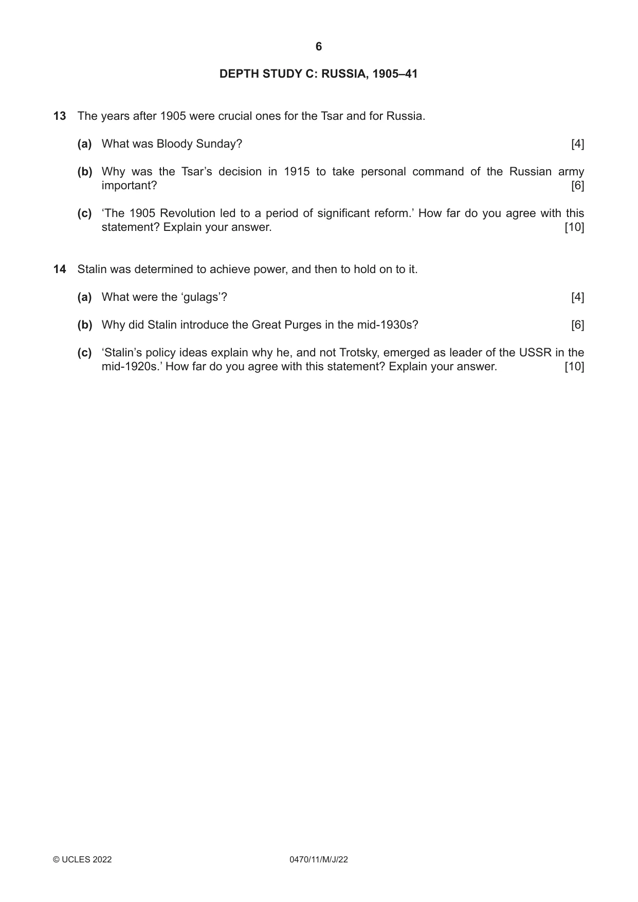 Cambridge IGCSE History 0470 2022 May/June Paper 1 · Variant 1 question paper, page 6 of 12