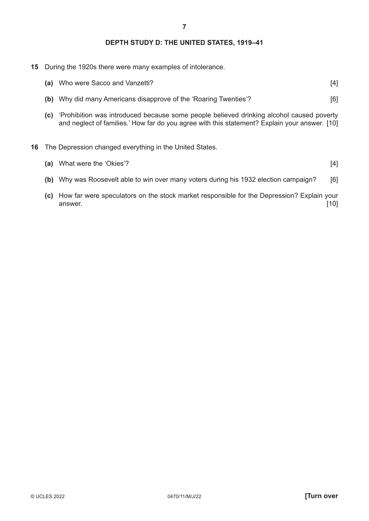 Cambridge IGCSE History 0470 2022 May/June Paper 1 · Variant 1 question paper, page 7 of 12