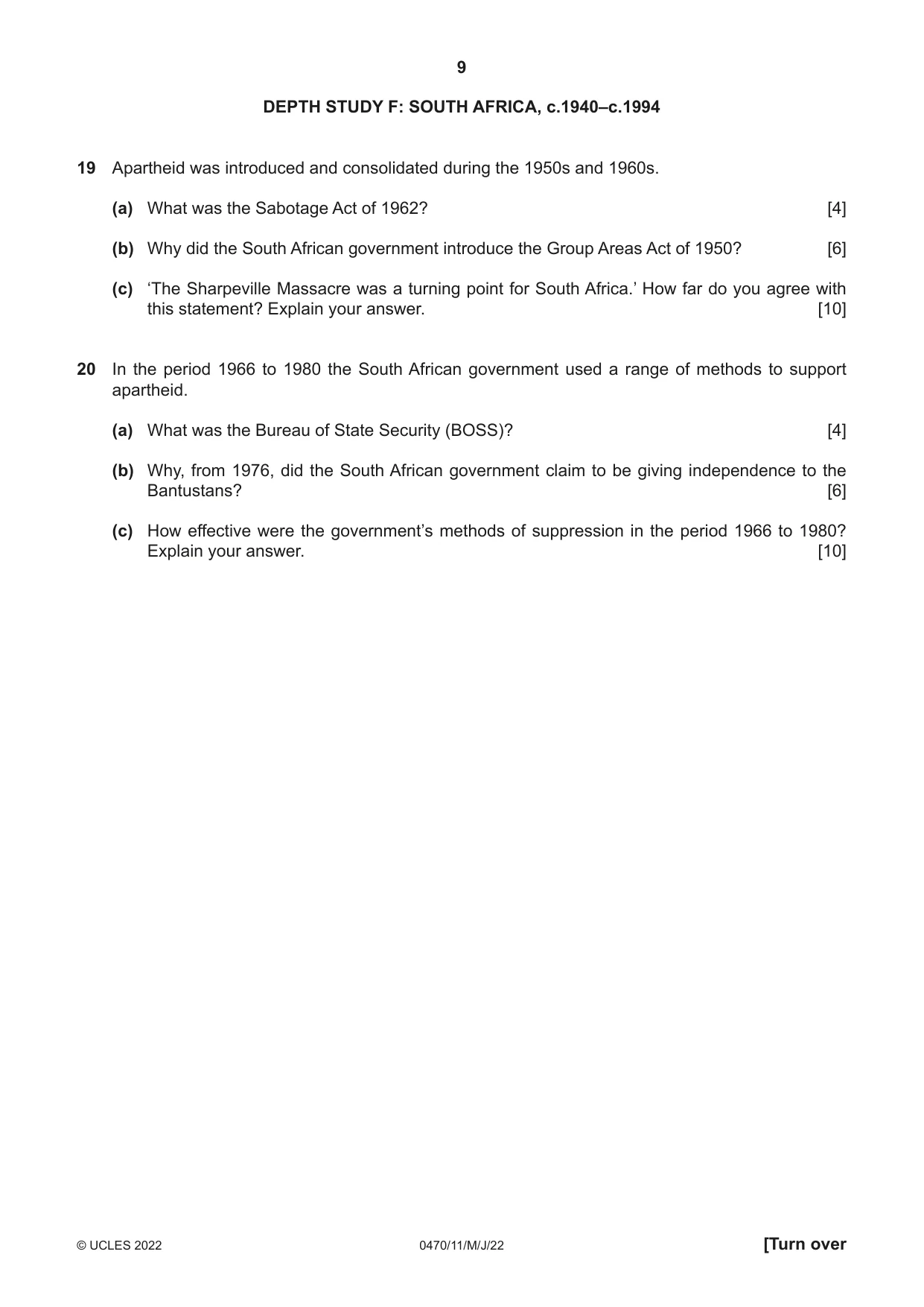 Cambridge IGCSE History 0470 2022 May/June Paper 1 · Variant 1 question paper, page 9 of 12
