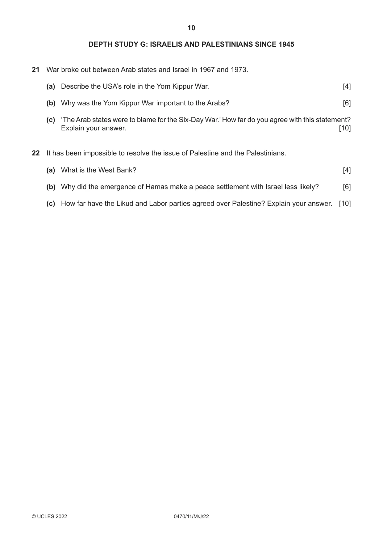 Cambridge IGCSE History 0470 2022 May/June Paper 1 · Variant 1 question paper, page 10 of 12