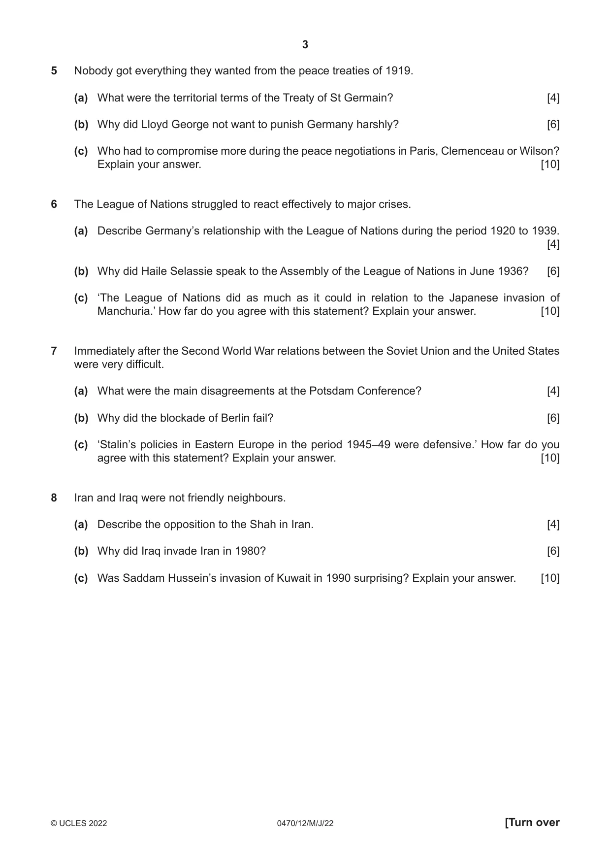 Cambridge IGCSE History 0470 2022 May/June Paper 1 · Variant 2 question paper, page 3 of 12