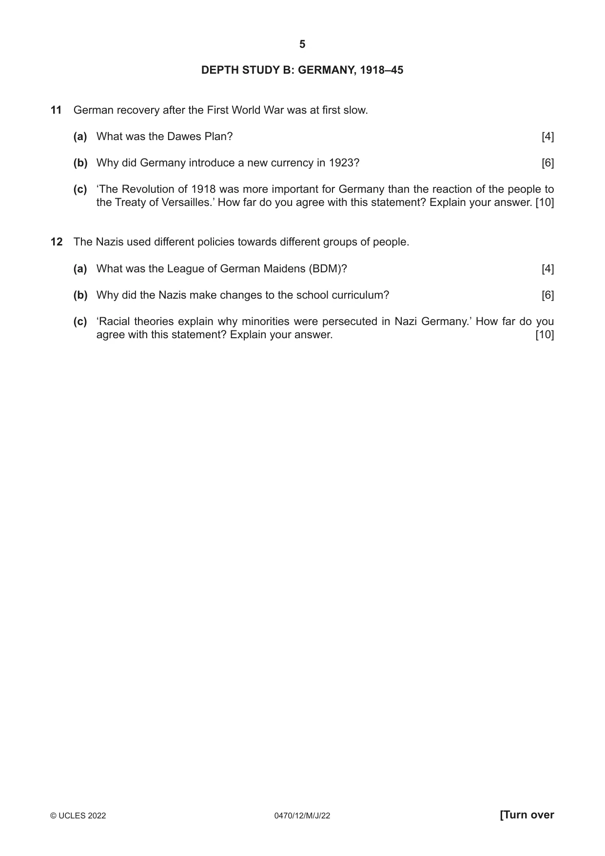 Cambridge IGCSE History 0470 2022 May/June Paper 1 · Variant 2 question paper, page 5 of 12