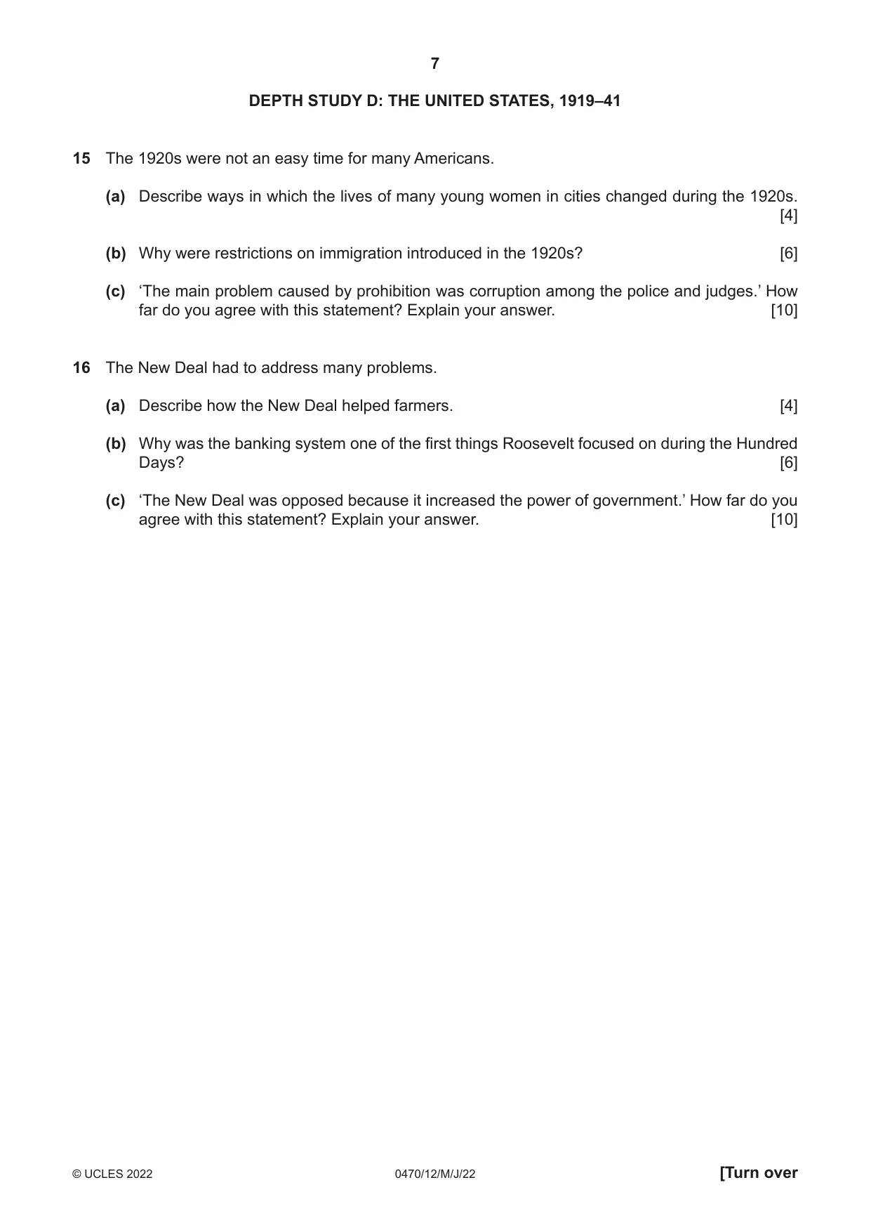 Cambridge IGCSE History 0470 2022 May/June Paper 1 · Variant 2 question paper, page 7 of 12