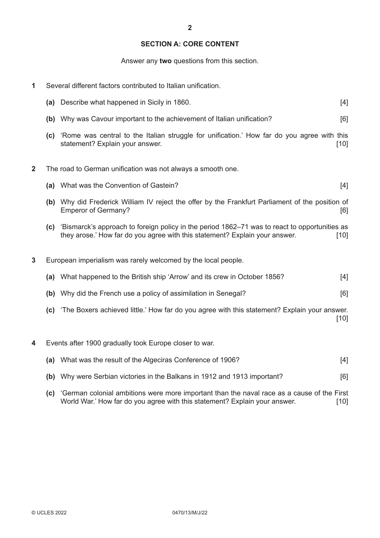 Cambridge IGCSE History 0470 2022 May/June Paper 1 · Variant 3 question paper, page 2 of 12